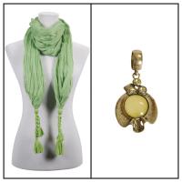 Scarves - Crinkled Woven w/ Tassel w/ Pendant - Sage w/ Pendant #386