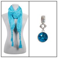 Scarves - Crinkled Woven w/ Tassel w/ Pendant - Sky Blue w/ Pendant #387
