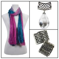 Scarves - Crinkled Ombre w/ Pendant - Seagreen-Orchid w/ Pendant #075