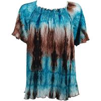 Wave Satin Mini Pleats - Cap Sleeve - Teal-Brown