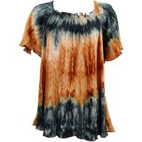 Wave Satin Mini Pleats - Cap Sleeve - Black-Orange