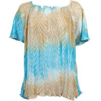 Wave Satin Mini Pleats - Cap Sleeve - Sand-Sky Blue