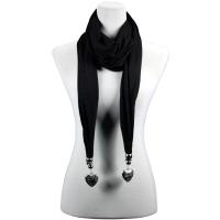 Scarves - Etched Heart Fob Pendant 03 - Black