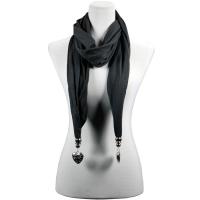 Scarves - Etched Heart Fob Pendant 03 - Dark Grey