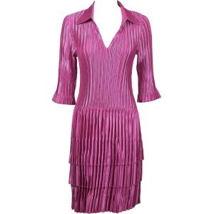 1519 - Satin Mini Pleat 3/4  Sleeve Dress Collar Solid Orchid Satin Mini Pleat - Three Quarter w/ Collar Dress - 