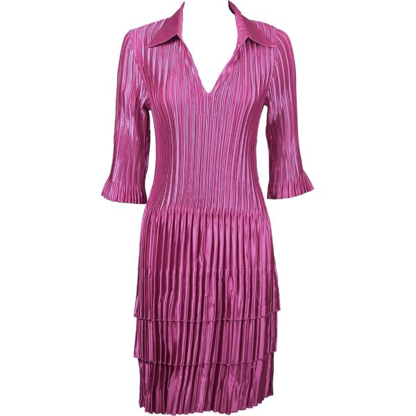 Wholesale 1317 - Satin Mini Pleats Cap Sleeve Dresses Solid Orchid Satin Mini Pleat - Three Quarter w/ Collar Dress - 
