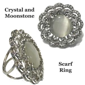 075 Scarf Rings and Buckles Moonstone and Crystal Scarf Ring (1.75" round) - 