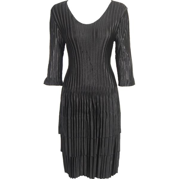 Wholesale 654 - Satin Mini Pleat Cap Sleeve Tops Solid Black Satin Mini Pleats - Three Quarter Sleeve Dress - One Size Fits Most
