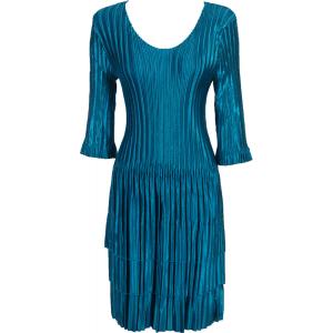 1554 - Satin Mini Pleat 3/4 Sleeve Dresses Solid Teal Satin Mini Pleats - Three Quarter Sleeve Dress - One Size Fits Most