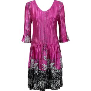 1554 - Satin Mini Pleat 3/4 Sleeve Dresses Flowers and Dots 2 Pink-White Satin Mini Pleats - Three Quarter Sleeve Dress - One Size Fits Most