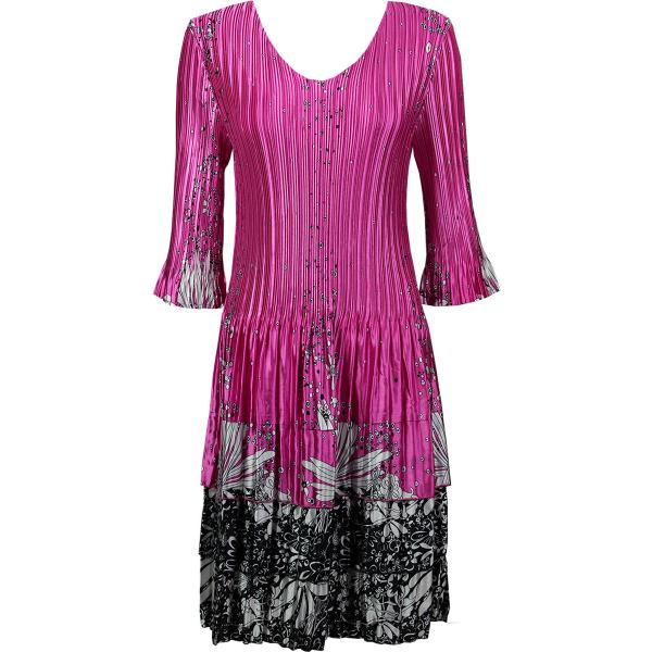 Wholesale 1148 - Satin Mini Pleats Blouses Flowers and Dots 2 Pink-White Satin Mini Pleats - Three Quarter Sleeve Dress - One Size Fits Most