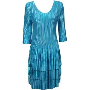 1554 - Satin Mini Pleat 3/4 Sleeve Dresses Solid Aqua Satin Mini Pleats - Three Quarter Sleeve Dress - One Size Fits Most