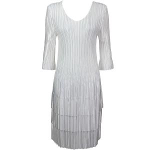 1554 - Satin Mini Pleat 3/4 Sleeve Dresses Solid White Satin Mini Pleats - Three Quarter Sleeve Dress - One Size Fits Most