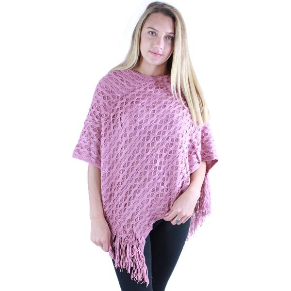 wholesale Poncho - Wave Overlap Knit 4102* Rose - One Size Fits All