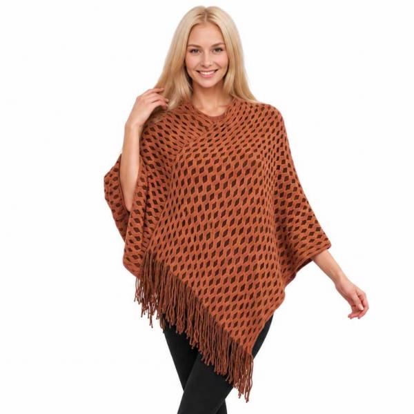 1585 - Poncho - Wave Overlap Knit - 2017/Rust One Size Fits All 1585 - Poncho - Wave Overlap Knit 2017/Rust - One Size Fits All