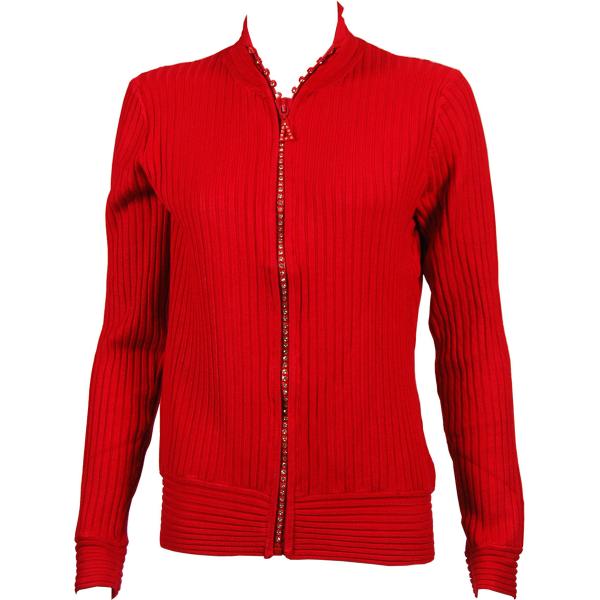Wholesale 1594 -Diamond Crystal Zipper Sweaters 1594 - Red<br> Crystal Zipper Sweater - One Size Fits Most