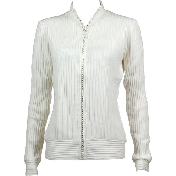 Wholesale 1594 -Diamond Crystal Zipper Sweaters 1594 - Ivory<br> Crystal Zipper Sweater - One Size Fits Most