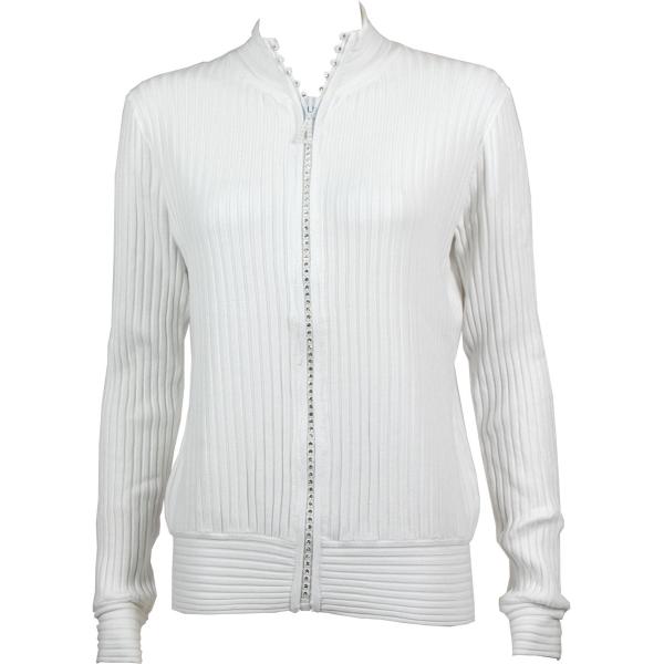 Wholesale 1594 -Diamond Crystal Zipper Sweaters 1594 - White<br> Crystal Zipper Sweater - One Size Fits Most