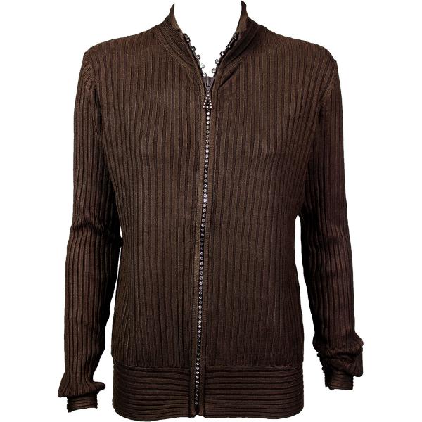 Wholesale 1594 -Diamond Crystal Zipper Sweaters 1594 - Brown<br> 
Crystal Zipper Sweater  - One Size Fits Most