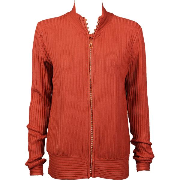 Wholesale 1594 -Diamond Crystal Zipper Sweaters 1594 - Rust<br> Crystal Zipper Sweater - One Size Fits Most