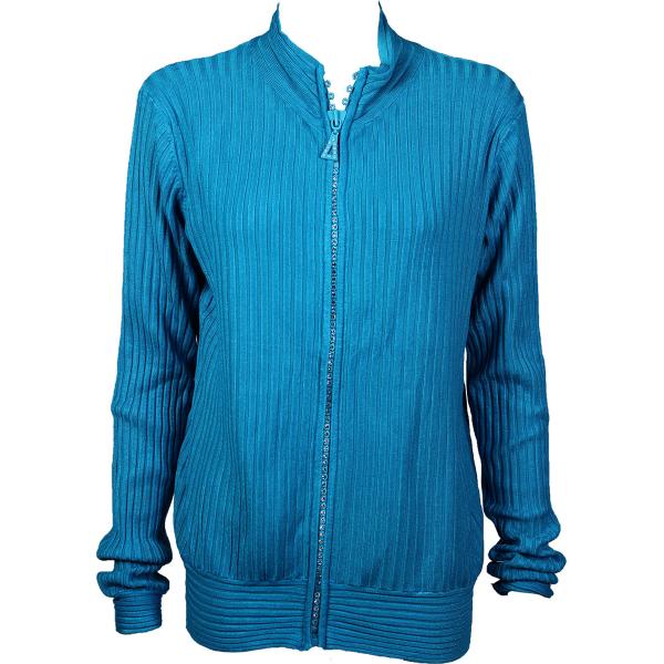 Wholesale 1594 -Diamond Crystal Zipper Sweaters 1594 - Teal<br> Crystal Zipper Sweater - One Size Fits Most