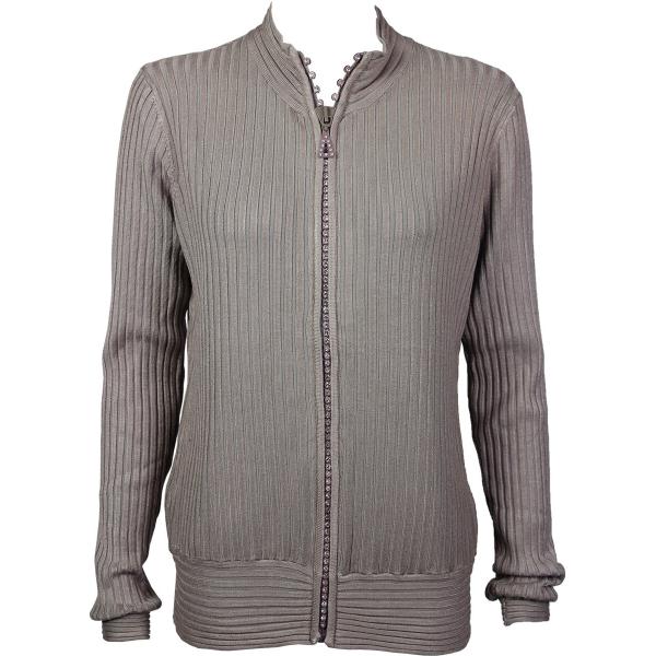 Wholesale 1594 -Diamond Crystal Zipper Sweaters 1594 - Taupe<br> Crystal Zipper Sweater - One Size Fits Most