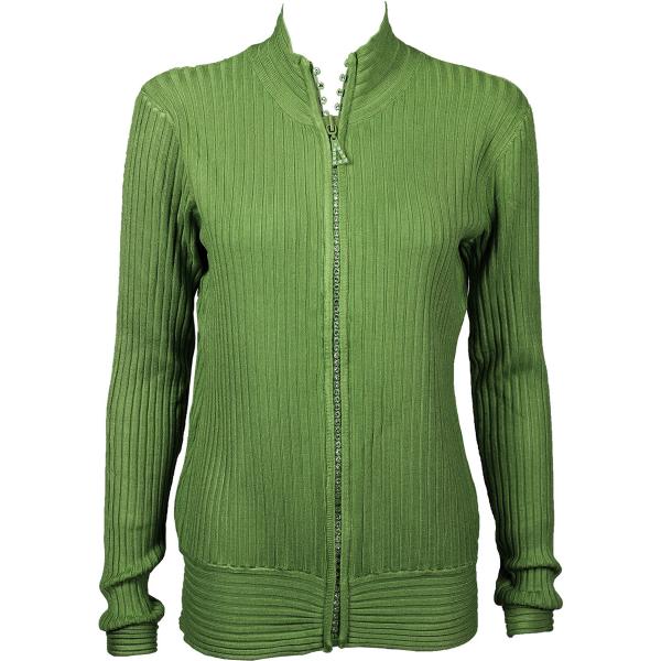 Wholesale 1594 -Diamond Crystal Zipper Sweaters 1594 - Olive<br> Crystal Zipper Sweater - One Size Fits Most
