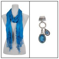 Scarves - Cotton/Silk Blend 100 w/ Pendant - Blue w/ Pendant #397