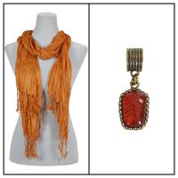 Scarves - Cotton/Silk Blend 100 w/ Pendant - Caramel w/ Pendant #391
