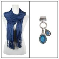 Scarves - Cotton/Silk Blend 100 w/ Pendant - Navy w/ Pendant #397
