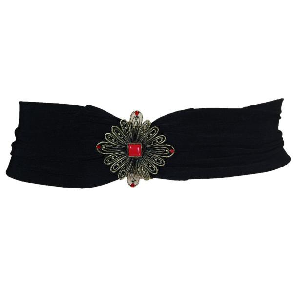 Wholesale 1175 - Slinky Travel Tops - Three Quarter Sleeve Daisy Design - Black 02 Slinky Stretch Belt - One Size Fits All