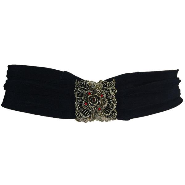 Wholesale 1175 - Slinky Travel Tops - Three Quarter Sleeve Rose Design - Black 02 Slinky Stretch Belt - One Size Fits All