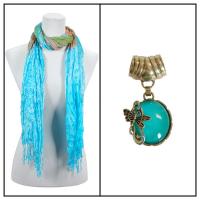 Scarves - Crinkled Watercolors 22 w/ Pendant - Sky Blue-Green-Orange w/ Pendant #393