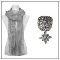Scarves - Metallic 3117 w/ Pendant - Silver w/ 067 - Silver