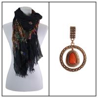 Scarves - Crinkle Floral 1003 w/ Pendant - Black w/ Pendant #385