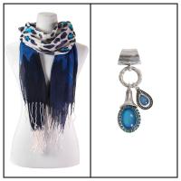 Scarves - Stylized Animal Print 1203 w/ Pendant - Blue w/ Pendant #397