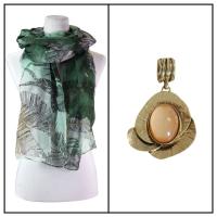 Scarves - Havana Breeze 1634 w/ Pendant - Green-Ivory w/ Pendant #389