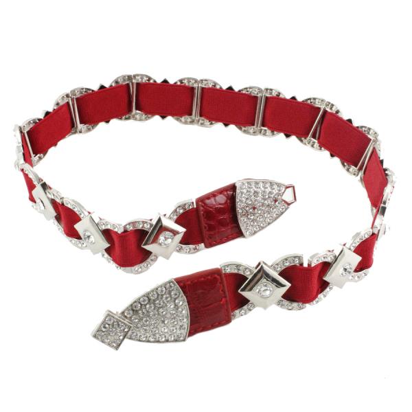 Wholesale 8545 Crystal Stretch Belts X9103 - Red Crystal Stretch Belt - 