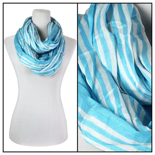 Wholesale 100 - Cotton/Silk Blend Infinity Scarves Striped Aqua-White - 