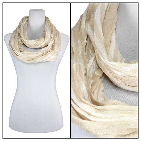 Wholesale 100 - Cotton/Silk Blend Infinity Scarves Striped Champagne-White - 