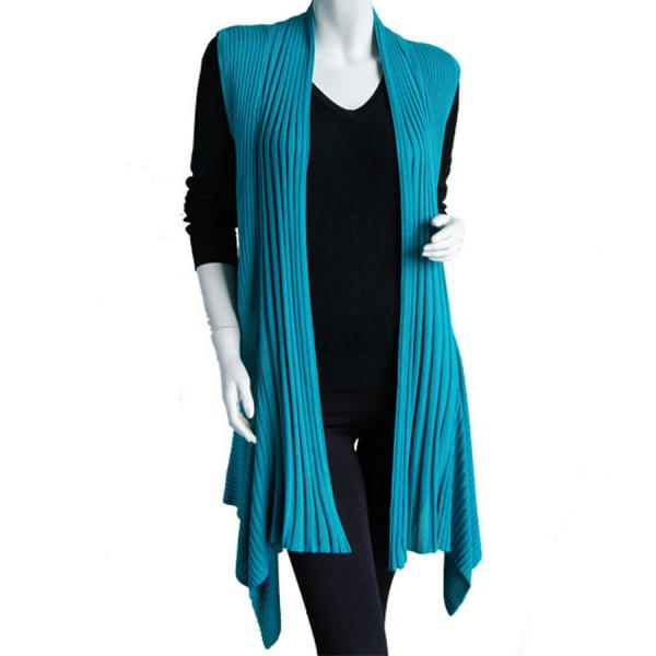 Wholesale 1175 - Slinky Travel Tops - Three Quarter Sleeve Teal Long Ribbed Sweater Vest - 