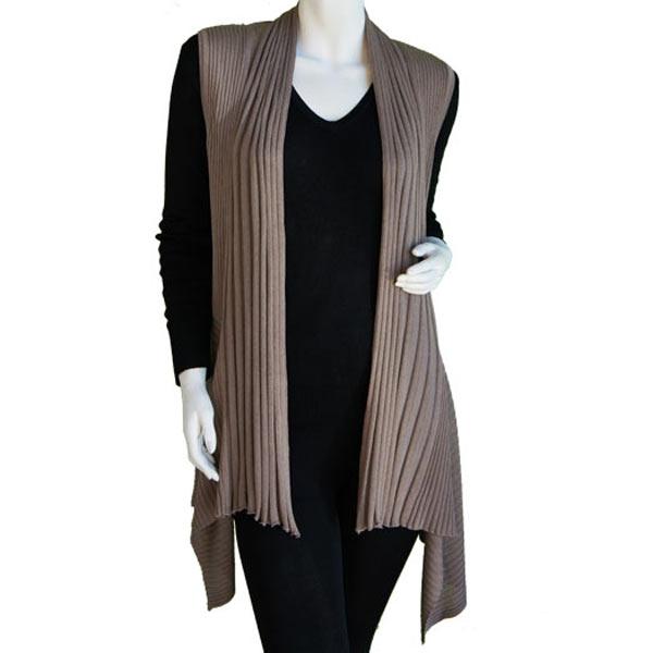Wholesale 1175 - Slinky Travel Tops - Three Quarter Sleeve Mocha Long Ribbed Sweater Vest - 
