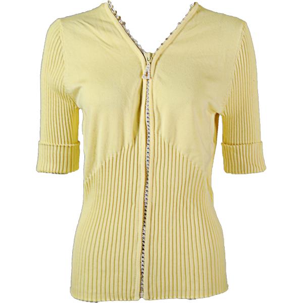Wholesale 1729 - Diamond Crystal Zipper Half Sleeve Top Baby Yellow - One Size Fits  (S-L)