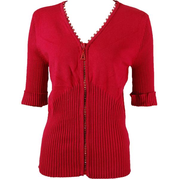 Wholesale 1729 - Diamond Crystal Zipper Half Sleeve Top Red - One Size Fits  (S-L)