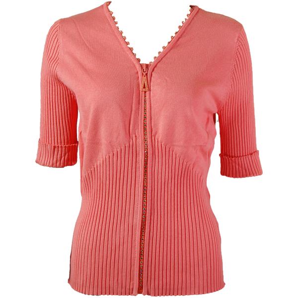 Wholesale 1729 - Diamond Crystal Zipper Half Sleeve Top Coral - One Size Fits  (S-L)