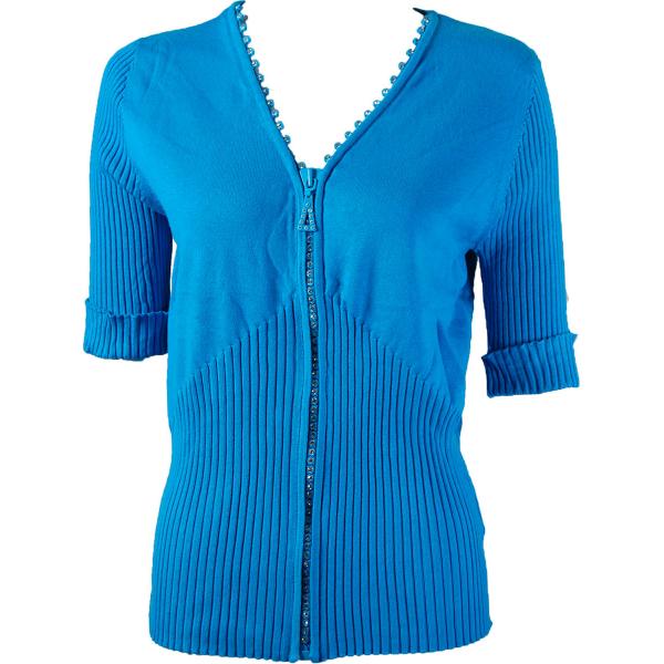 Wholesale 1729 - Diamond Crystal Zipper Half Sleeve Top Turquoise - One Size Fits  (S-L)