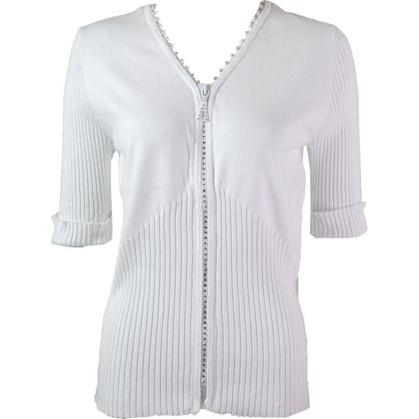 Wholesale 1729 - Diamond Crystal Zipper Half Sleeve Top White - One Size Fits  (S-L)