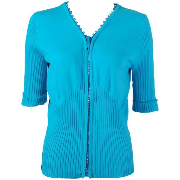 Wholesale 1729 - Diamond Crystal Zipper Half Sleeve Top Light Turquoise - One Size Fits  (S-L)