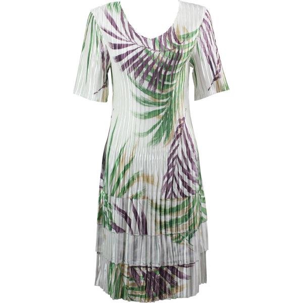 Wholesale 1554 - Satin Mini Pleat 3/4 Sleeve Dresses Palm Leaf Green-Purple  - 