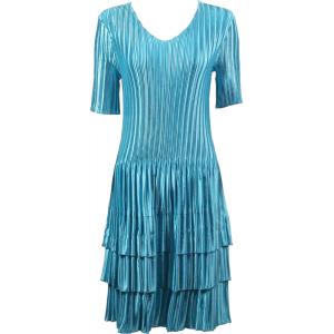 1731 - Satin Mini Pleats - Half Sleeve Dress Solid Aqua  - 